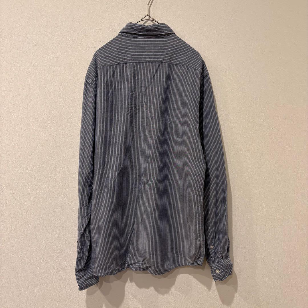 PLST プラステ ストライプ 長袖シャツ ブルー M カジュアル コットン 6