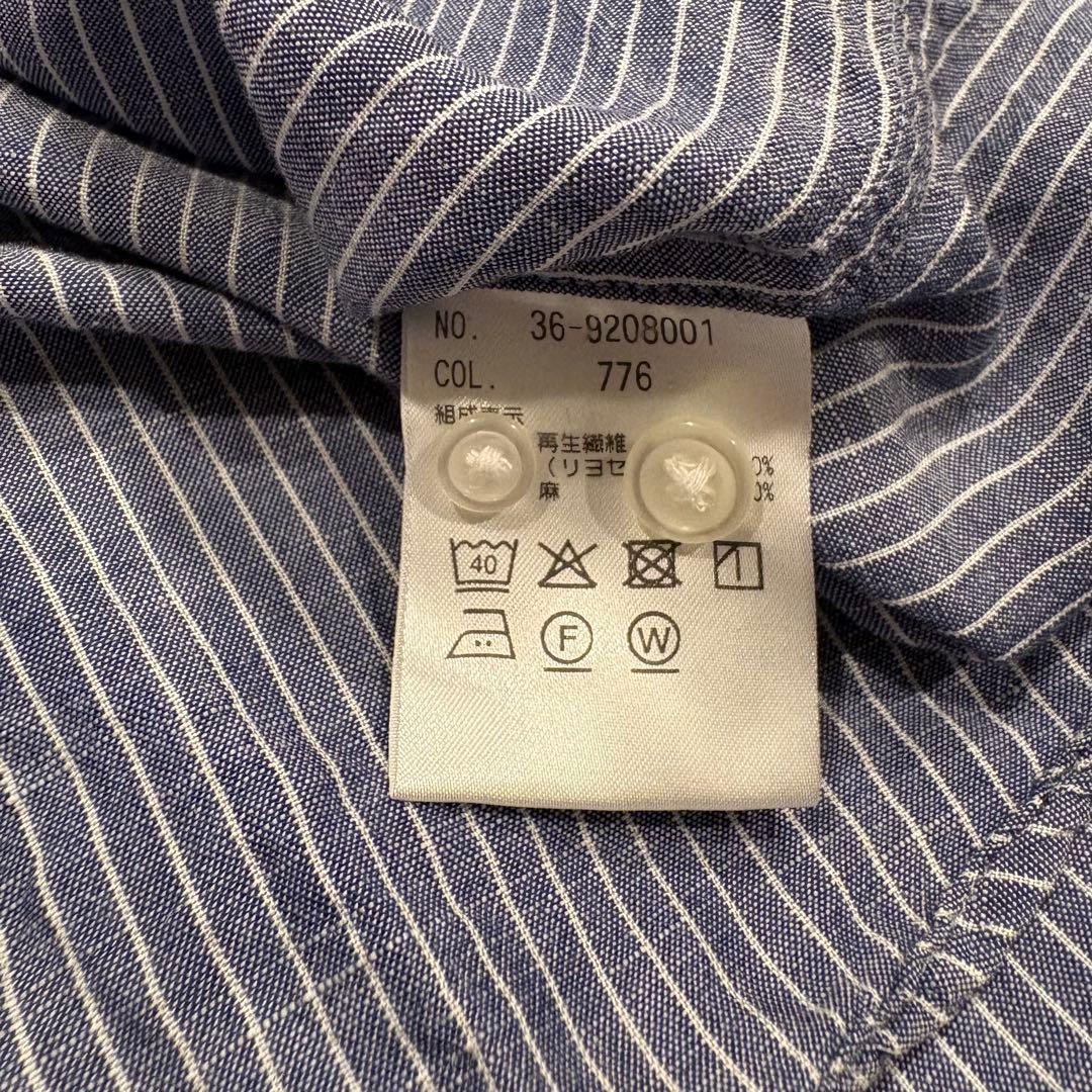 PLST プラステ ストライプ 長袖シャツ ブルー M カジュアル コットン 7