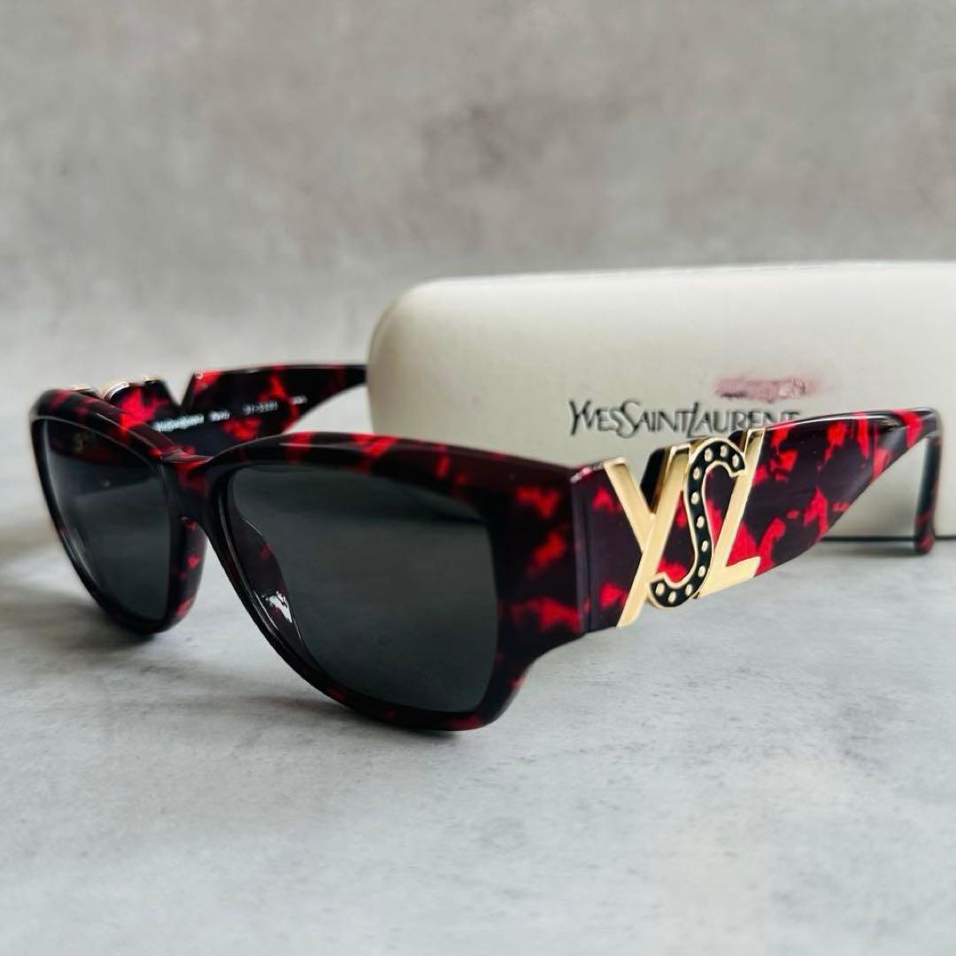 Vintage Yves Saint Laurent 赤鼈甲 ロゴ サングラス