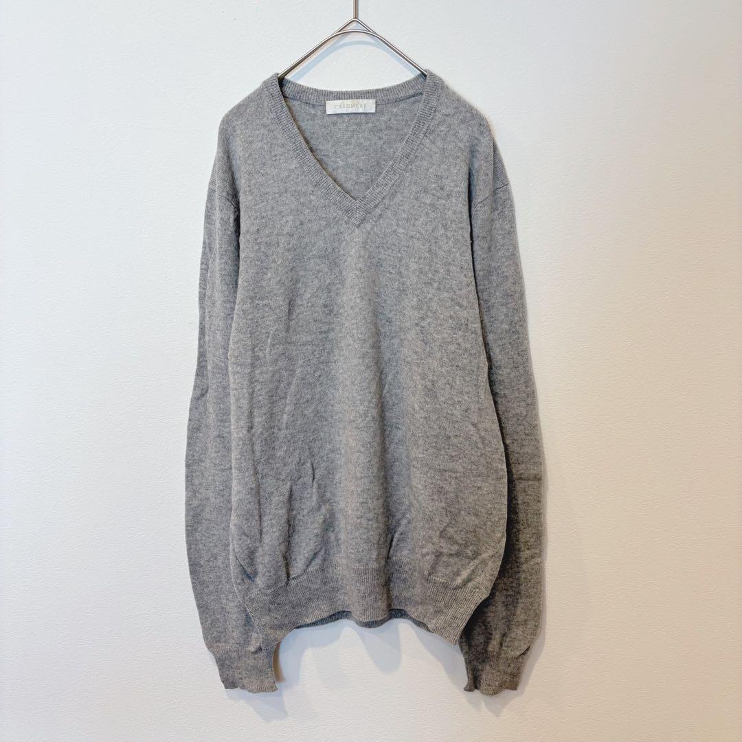 ユニクロ カシミヤ 100% ニットセーター Vネック 長袖 グレー 灰色　M