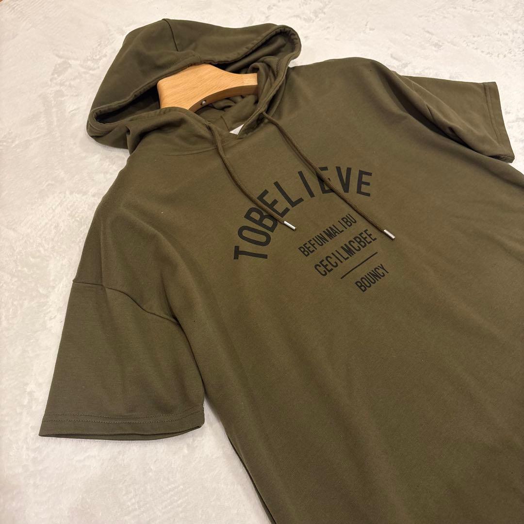 .セシルマクビー　Tシャツワンピース　半袖　フード　カーキ 緑　M チュニック 3