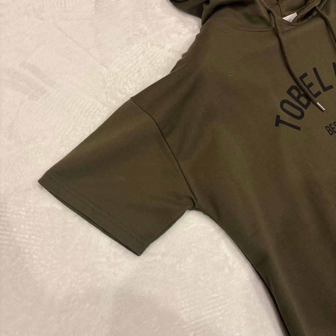 .セシルマクビー　Tシャツワンピース　半袖　フード　カーキ 緑　M チュニック 4