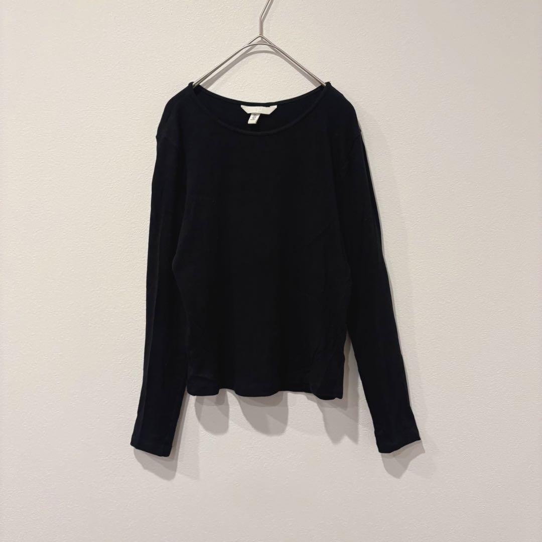 H &M 長袖カットソー リブ 黒　ブラック 無地 シンプル ストレッチ M