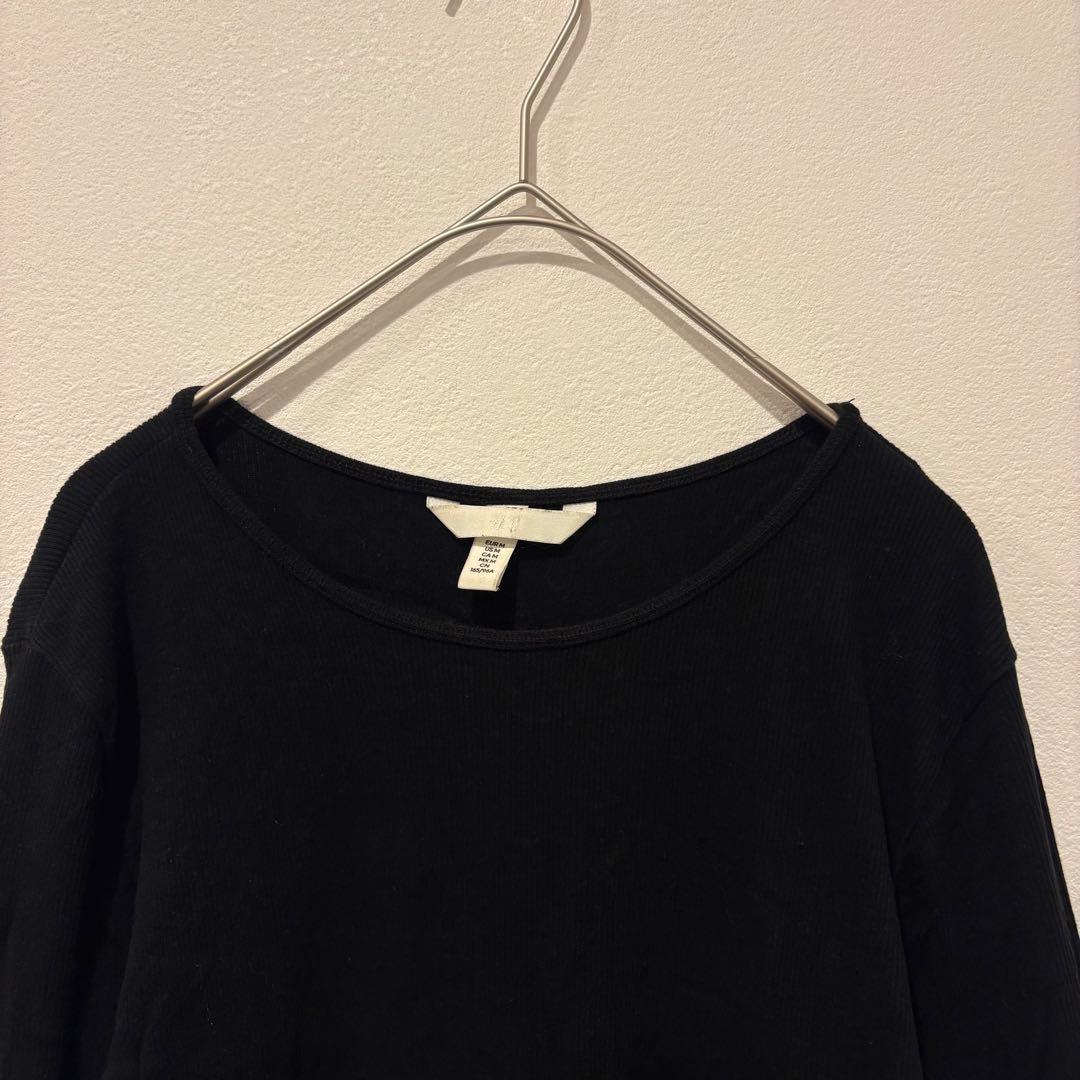 H &M 長袖カットソー リブ 黒　ブラック 無地 シンプル ストレッチ M 2