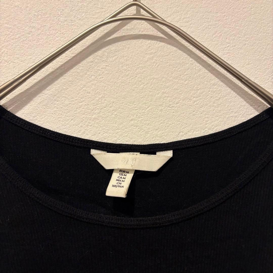 H &M 長袖カットソー リブ 黒　ブラック 無地 シンプル ストレッチ M 3