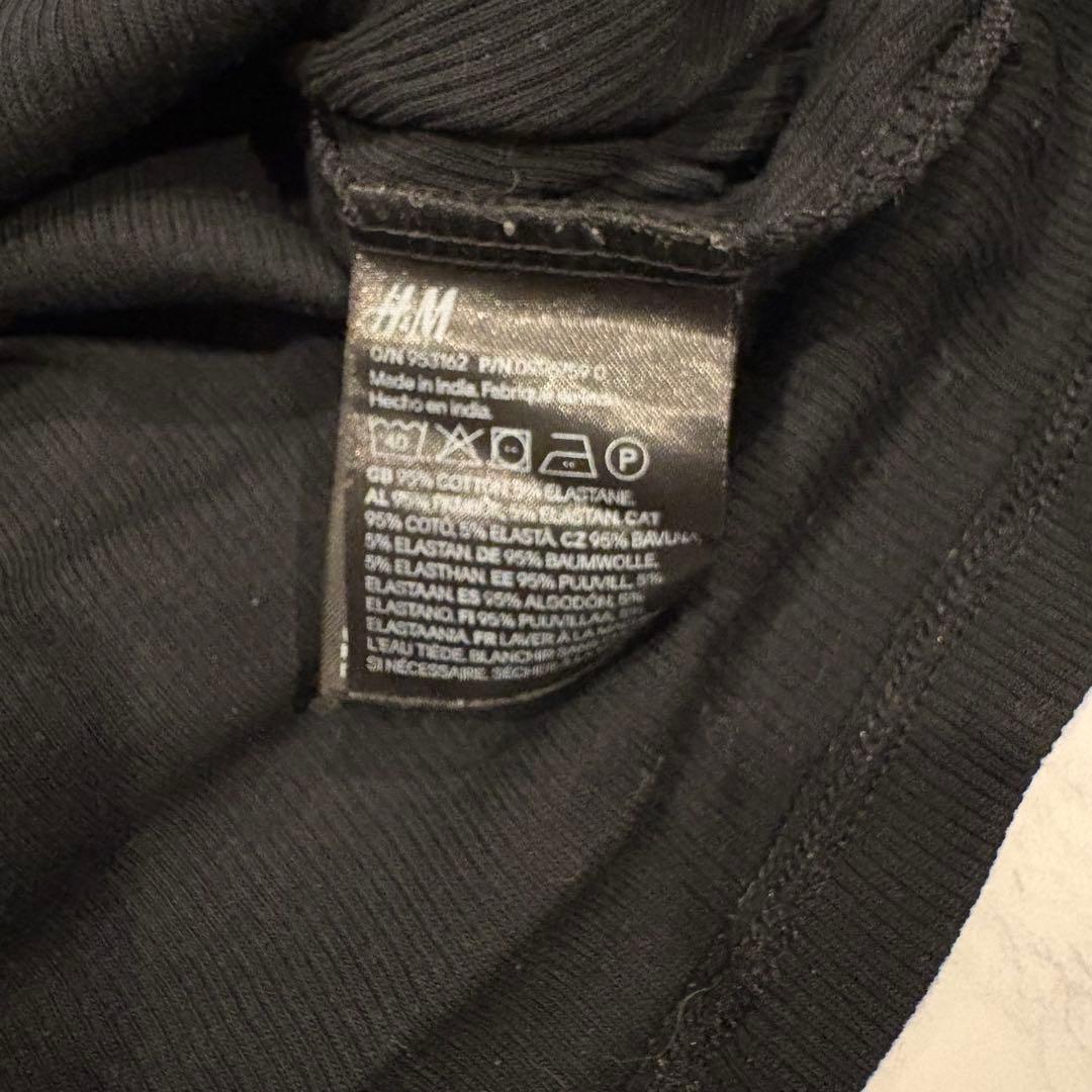 H &M 長袖カットソー リブ 黒　ブラック 無地 シンプル ストレッチ M 6