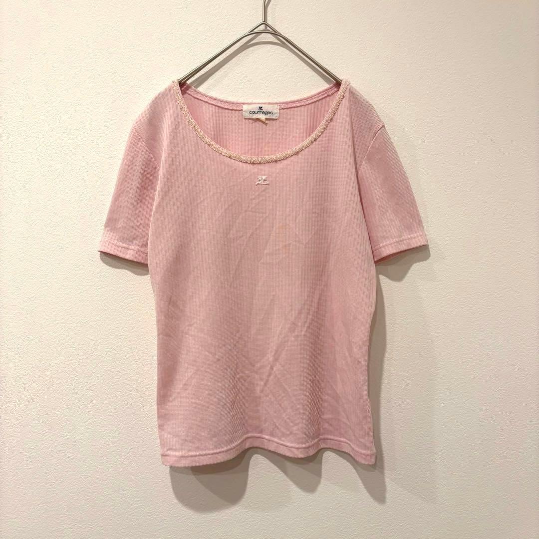 courrèges 半袖 Tシャツ リブ　ピンク 40 上品　高級　カットソー