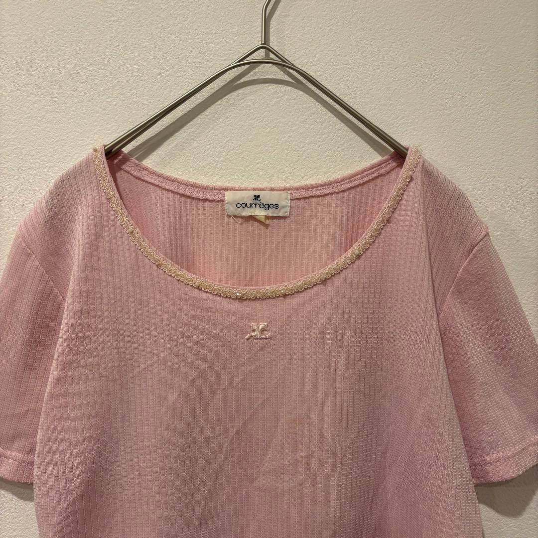 courrèges 半袖 Tシャツ リブ　ピンク 40 上品　高級　カットソー 2