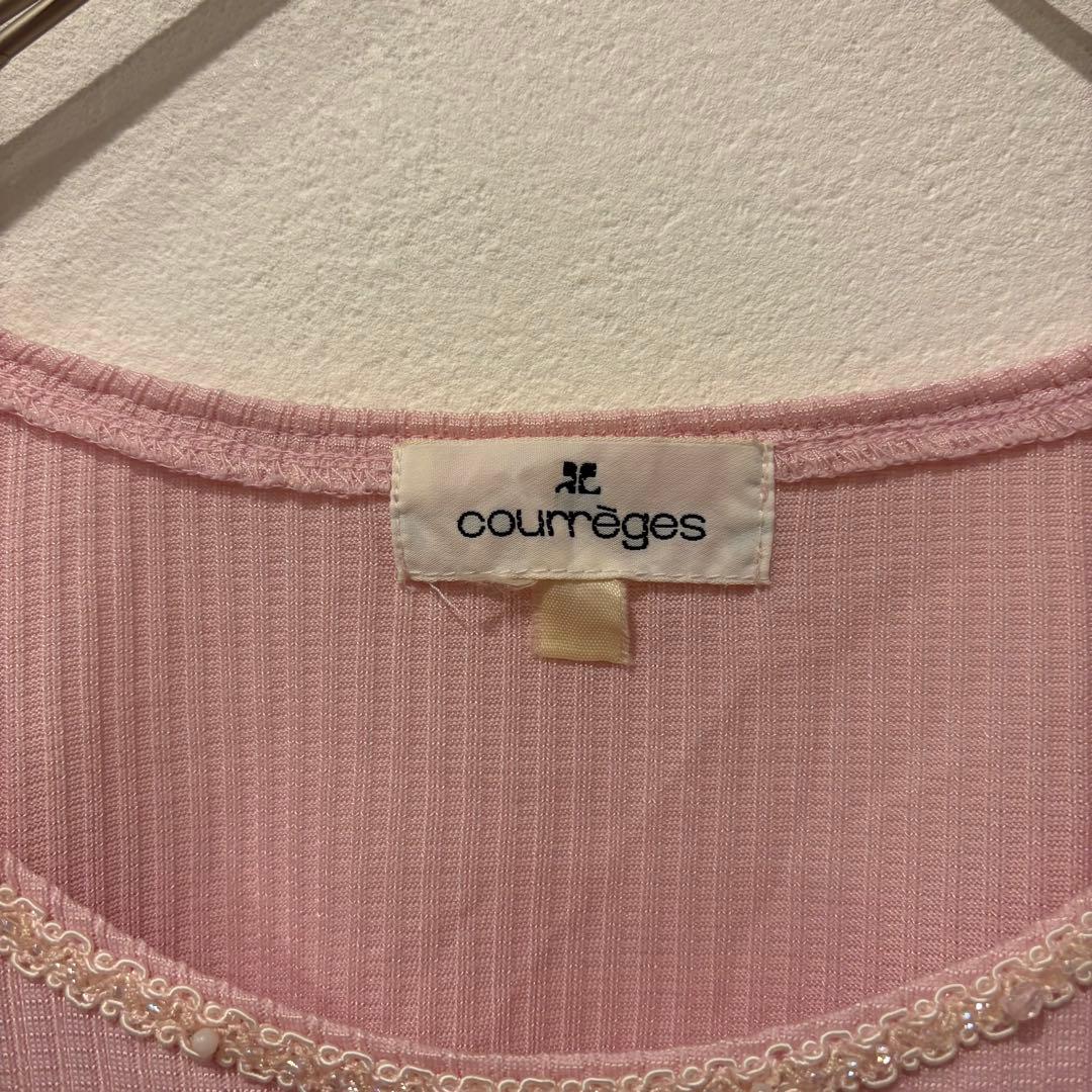 courrèges 半袖 Tシャツ リブ　ピンク 40 上品　高級　カットソー 3