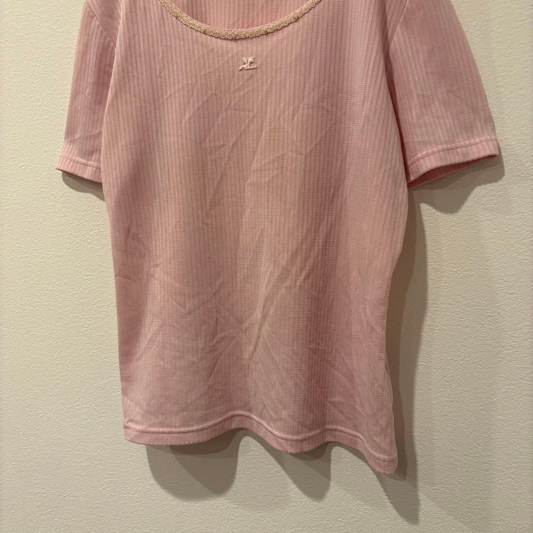 courrèges 半袖 Tシャツ リブ　ピンク 40 上品　高級　カットソー 4