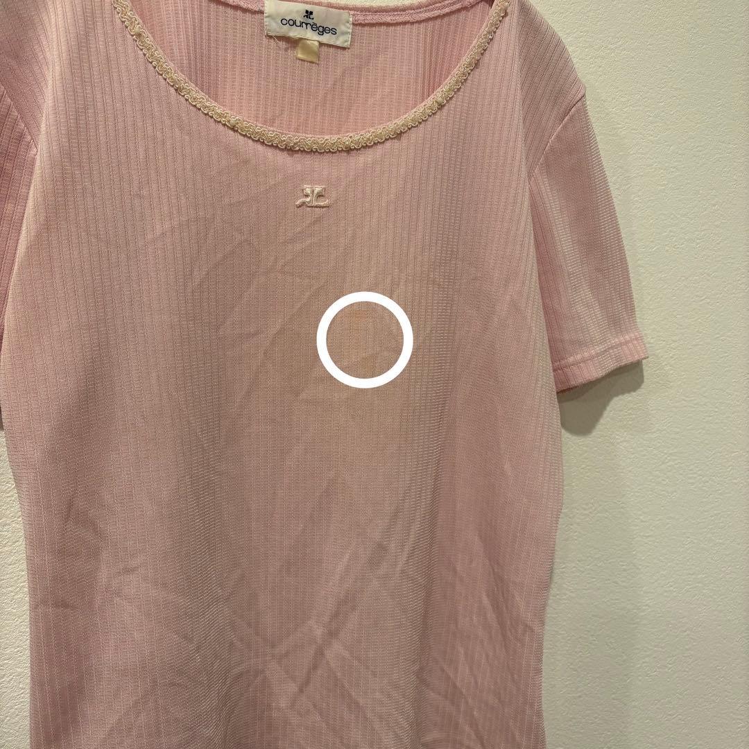 courrèges 半袖 Tシャツ リブ　ピンク 40 上品　高級　カットソー 5