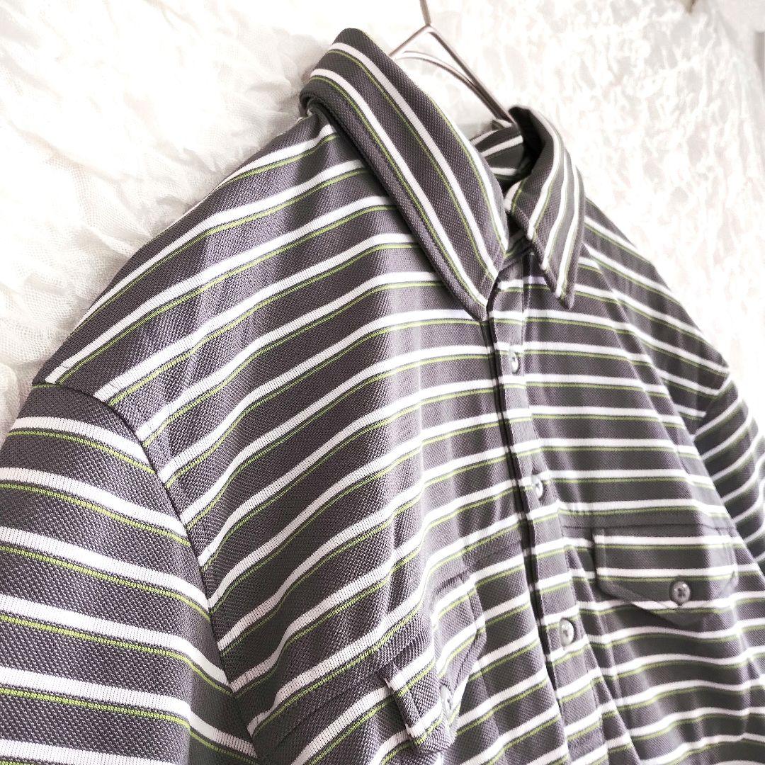 UNIQLO グレー ストライプ ドライメッシュシャツ L 新品タグ付き 2