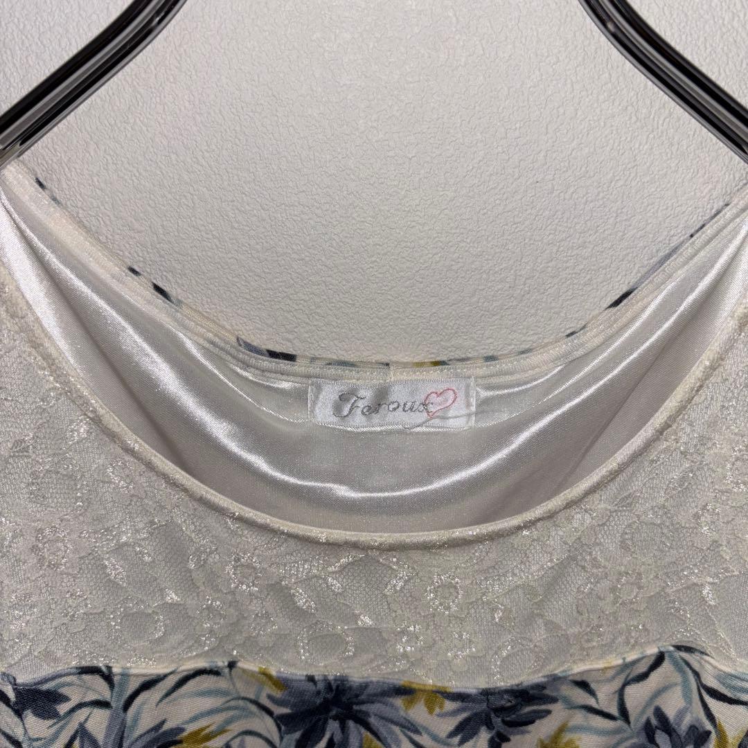 Feroux フェルゥ花柄 半袖ひざ丈ワンピース膝上 Mサイズd677 3