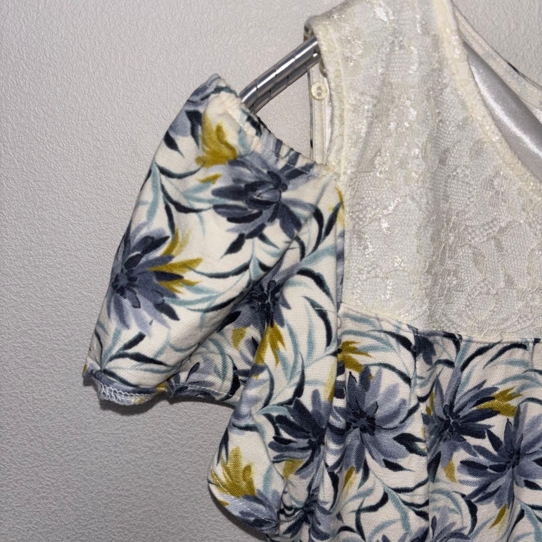 Feroux フェルゥ花柄 半袖ひざ丈ワンピース膝上 Mサイズd677 4