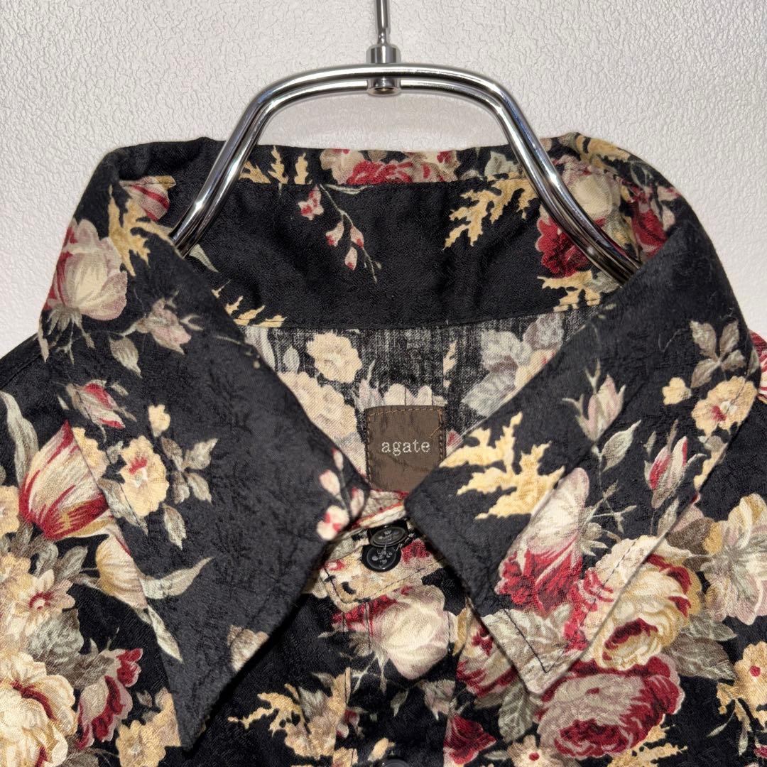 agate 花柄 半袖シャツ Lサイズ ブラックアロハ d761 3
