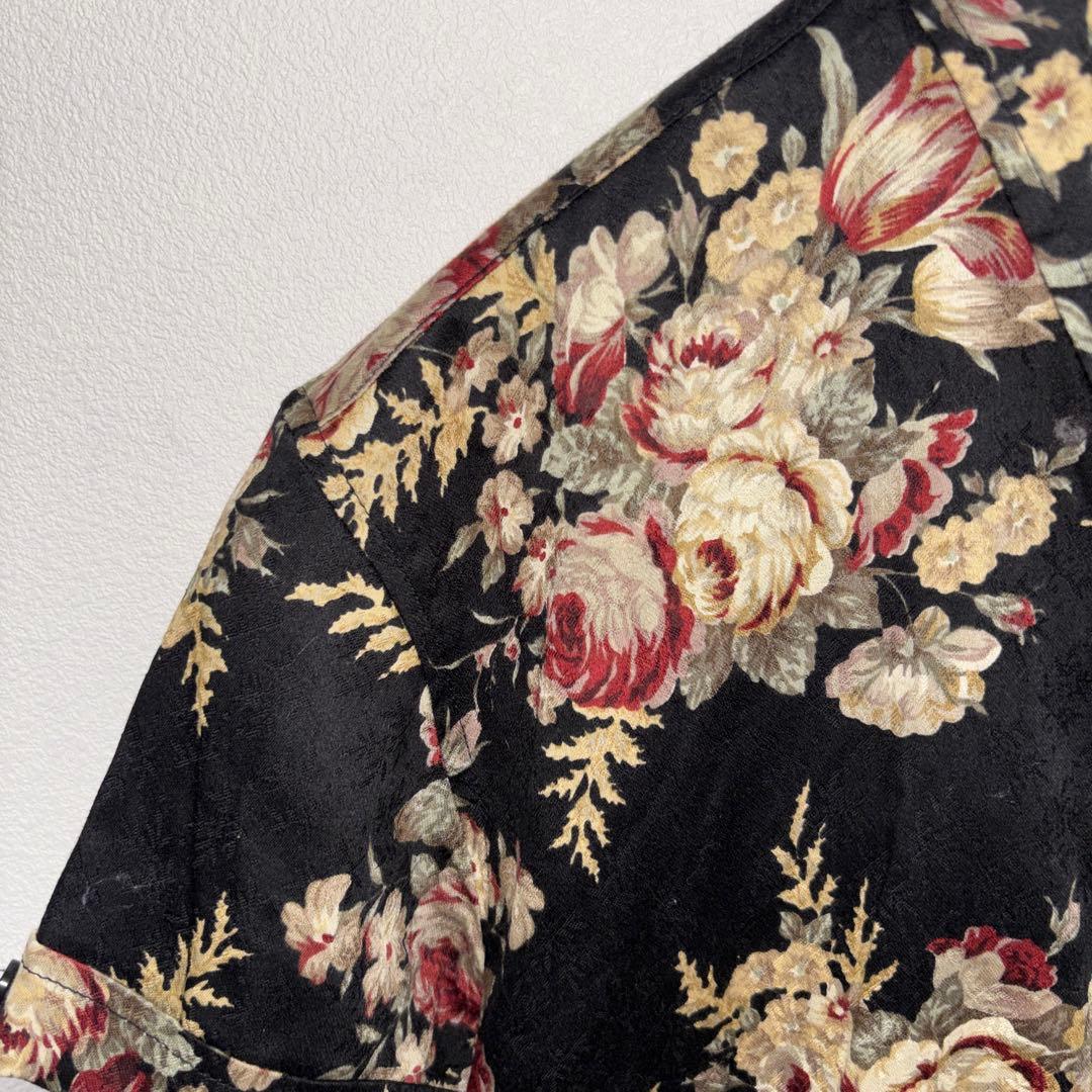 agate 花柄 半袖シャツ Lサイズ ブラックアロハ d761 4