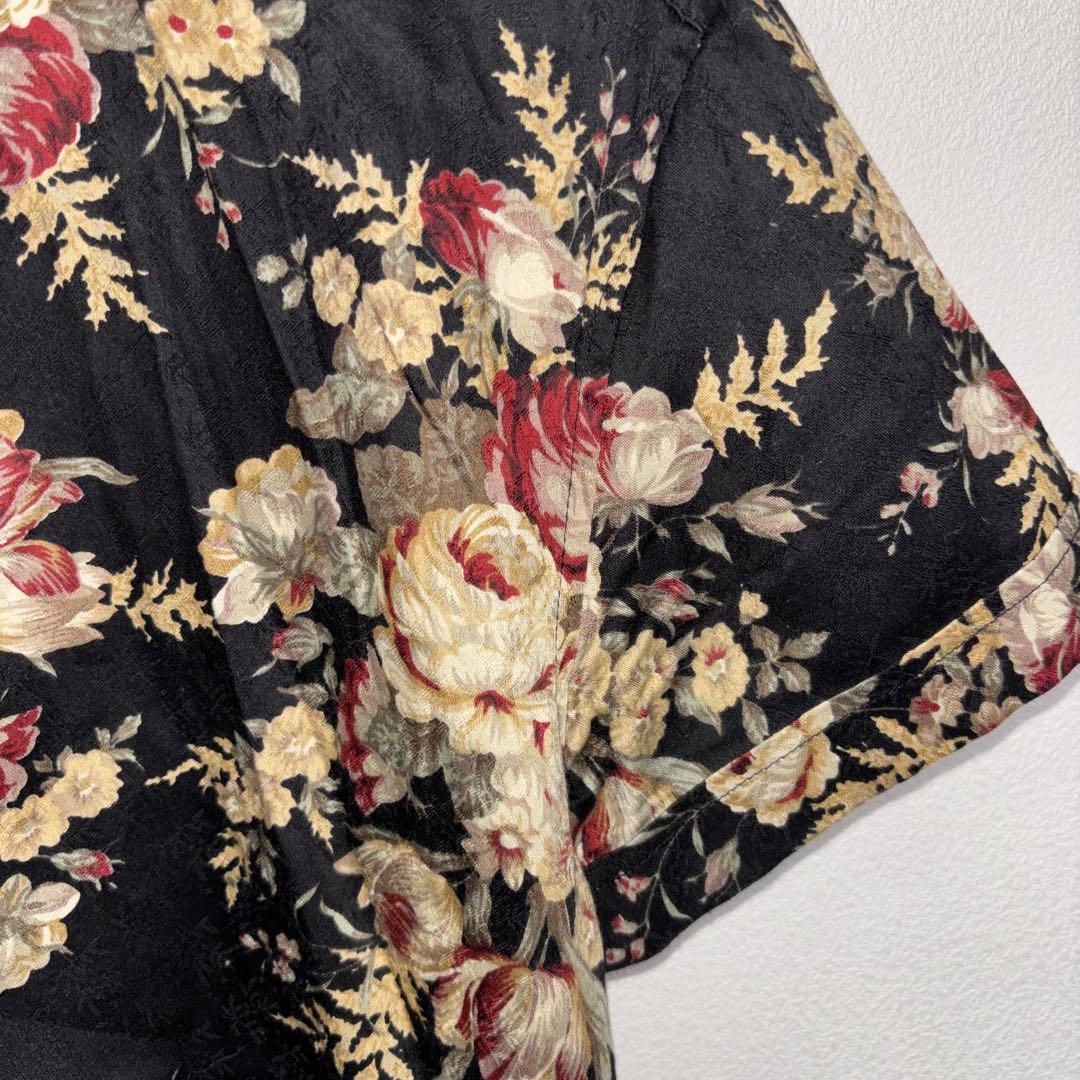 agate 花柄 半袖シャツ Lサイズ ブラックアロハ d761 8