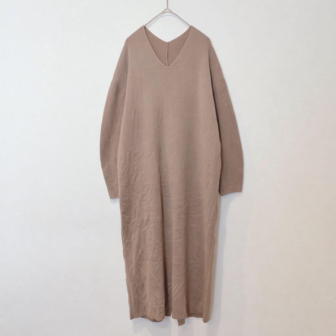 ビューティーアンドユース ニットワンピース 長袖　ロング ブラウン 茶色　M