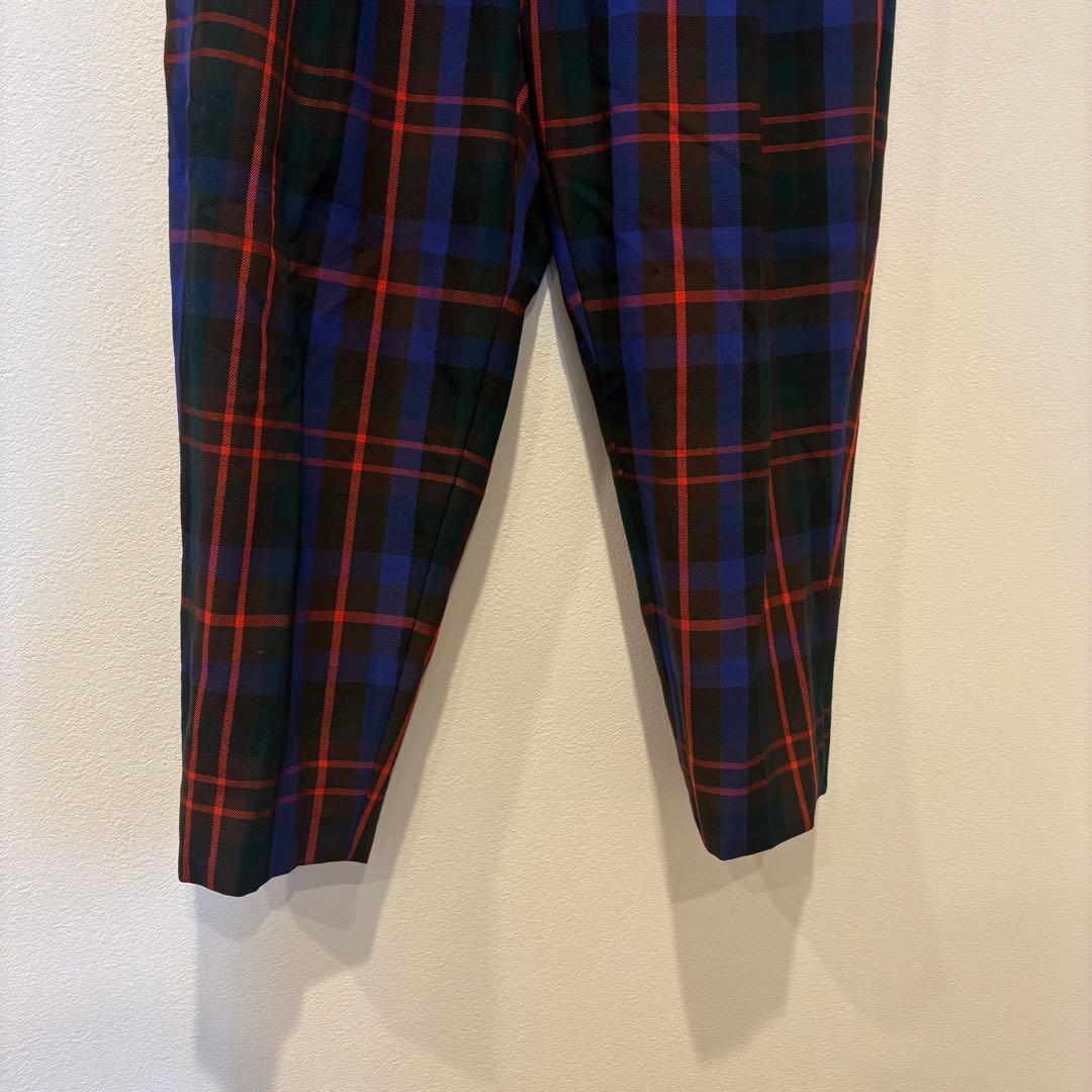 テーパードパンツ チェック柄　ウール ネイビー 紺　赤 36 タータンチェック 3
