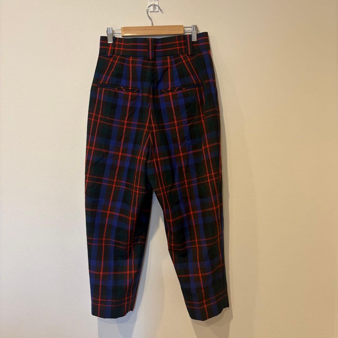 テーパードパンツ チェック柄　ウール ネイビー 紺　赤 36 タータンチェック 4