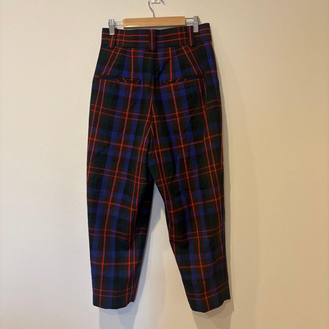 テーパードパンツ チェック柄　ウール ネイビー 紺　赤 36 タータンチェック 5