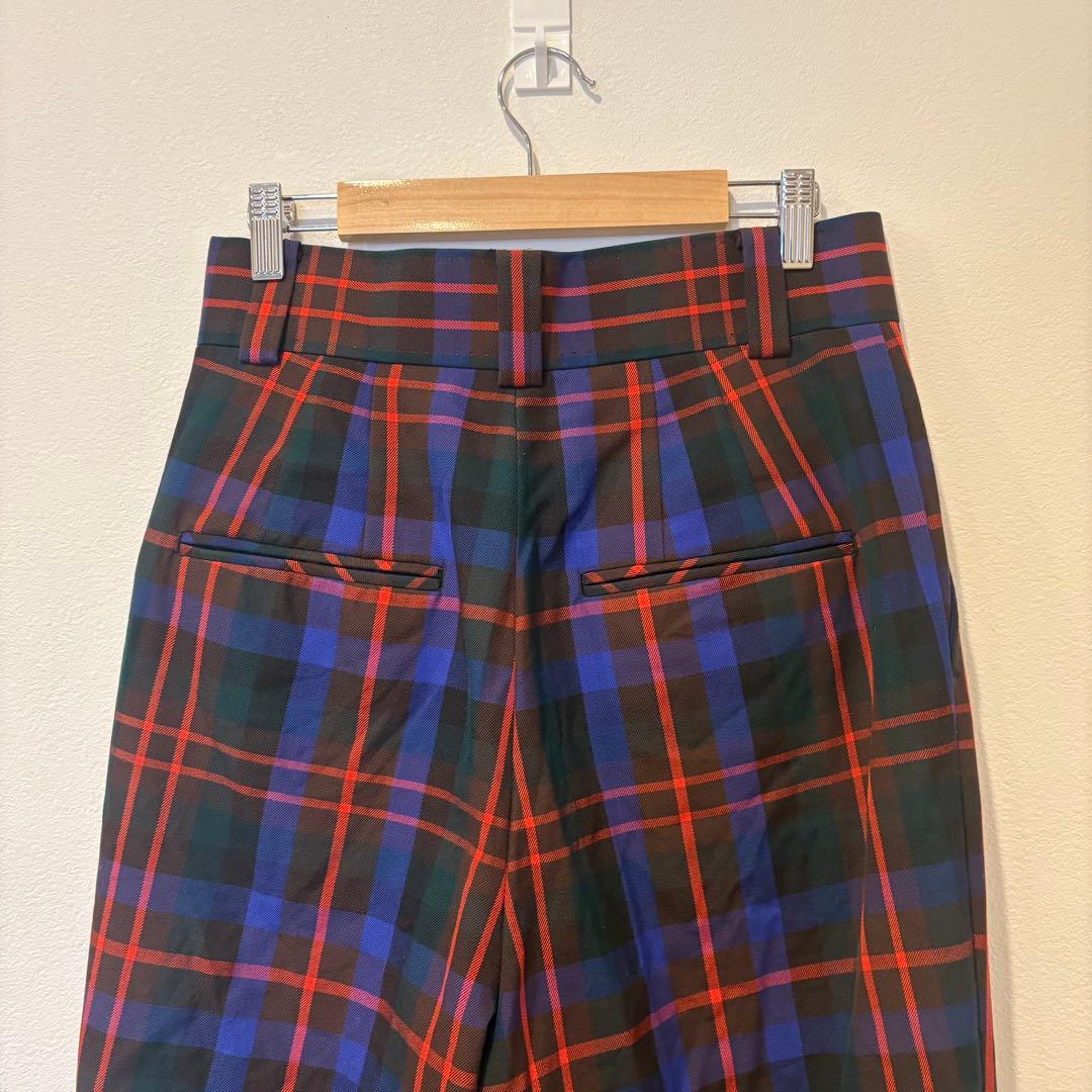 テーパードパンツ チェック柄　ウール ネイビー 紺　赤 36 タータンチェック 6