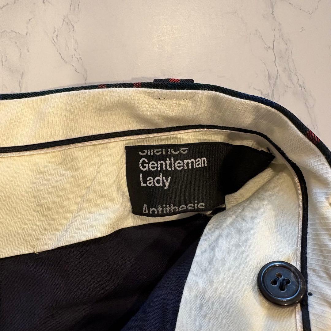 テーパードパンツ チェック柄　ウール ネイビー 紺　赤 36 タータンチェック 8