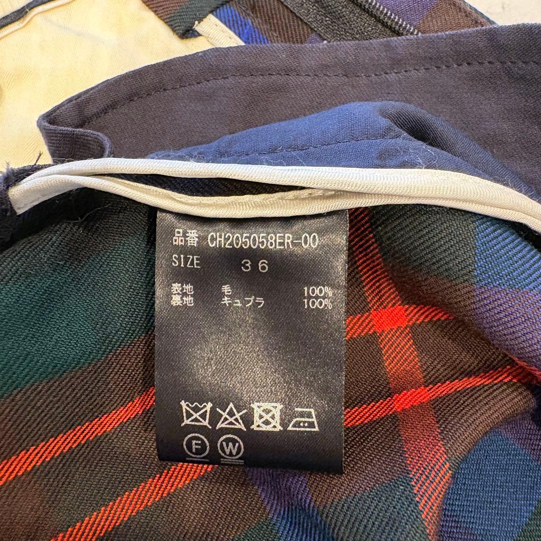 テーパードパンツ チェック柄　ウール ネイビー 紺　赤 36 タータンチェック 9