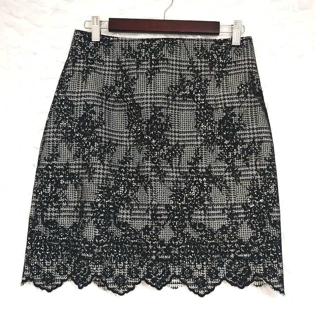 ザラベーシック レース模様のタイトスカート（ブラック・ホワイト）M カジュアル