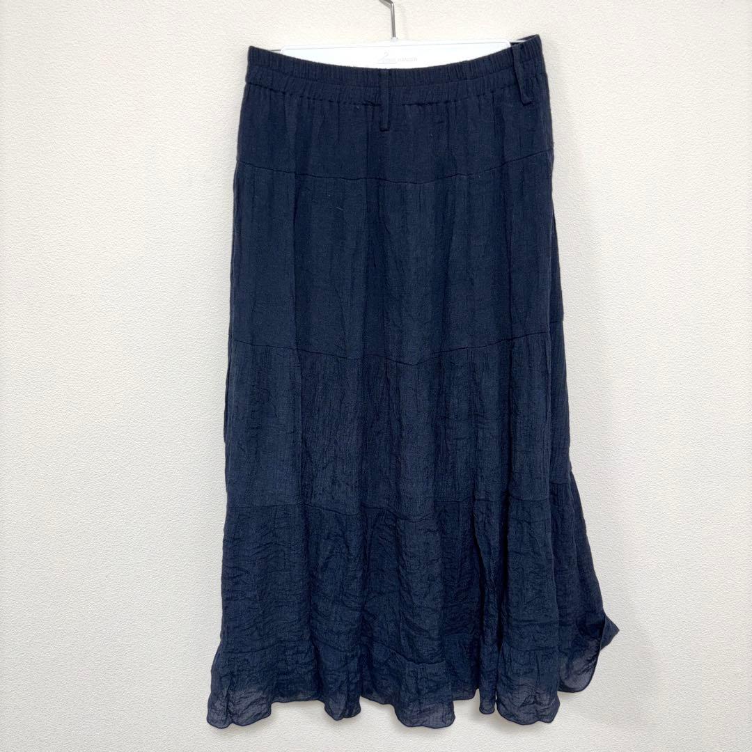 Chelmory シェルモリーネイビー フリルロングスカート M d741 12