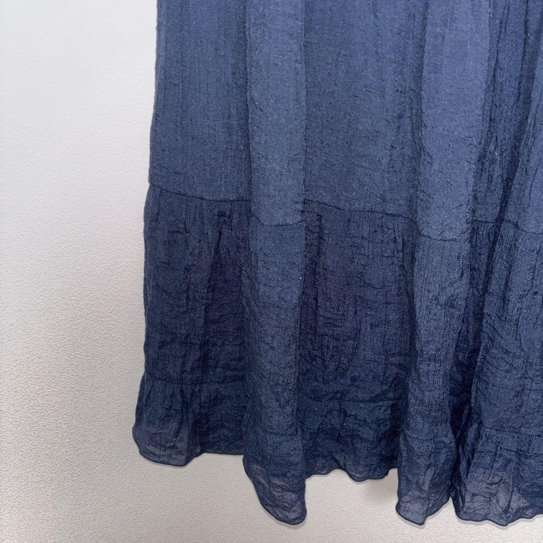 Chelmory シェルモリーネイビー フリルロングスカート M d741 6