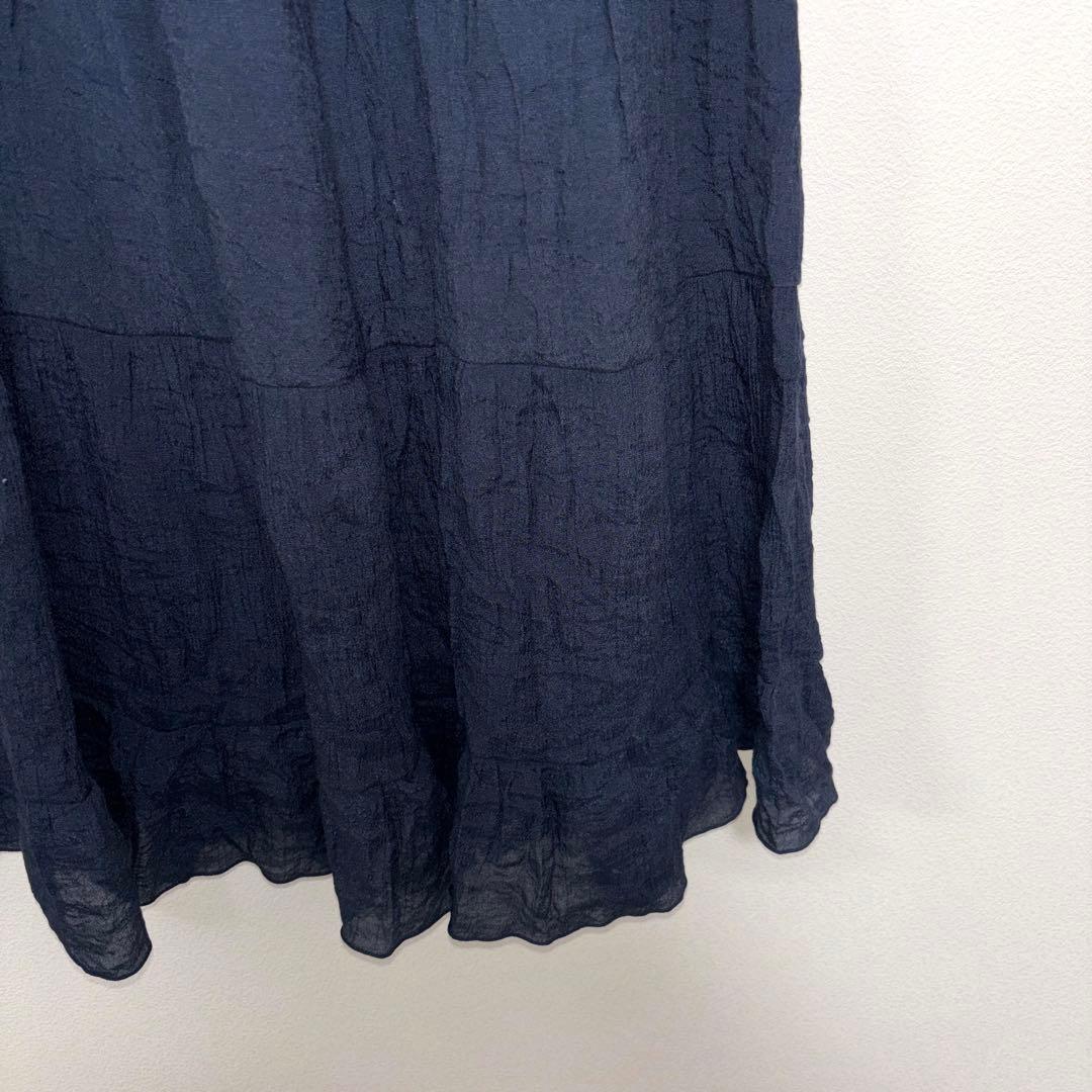 Chelmory シェルモリーネイビー フリルロングスカート M d741 9