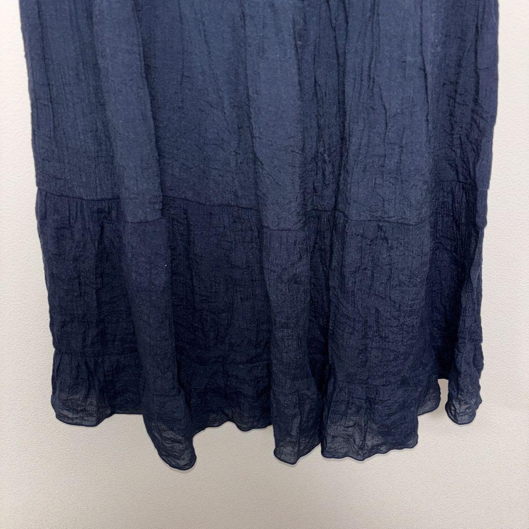 Chelmory シェルモリーネイビー フリルロングスカート M d741 10