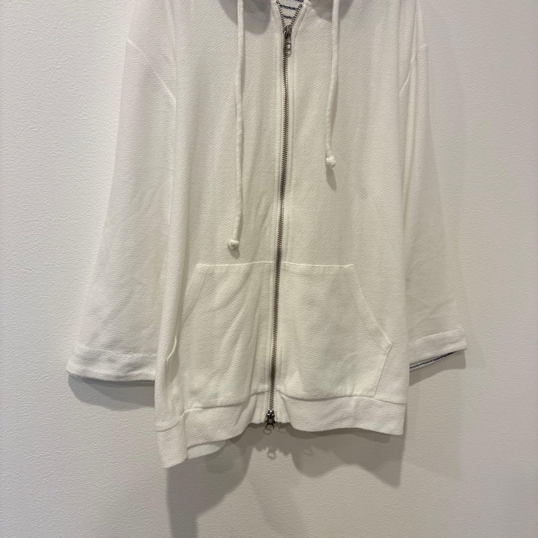 コレクティブ パーカー ジップアップ ボーダー 白 ホワイト　L フード 4