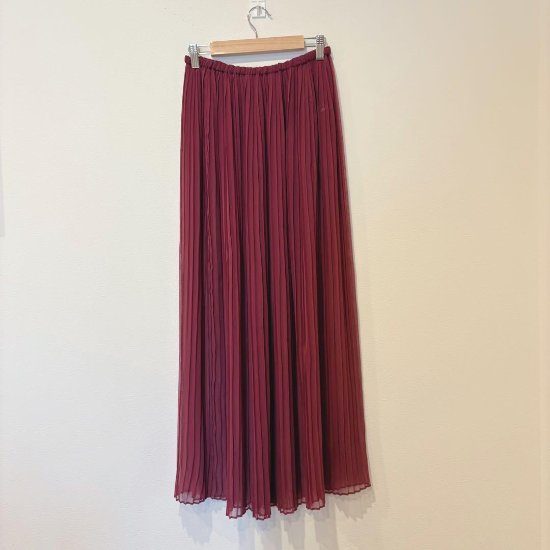 スタニングルアー ロングスカート プリーツ　フレア ボルドー 赤　F 透け感