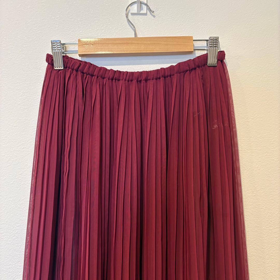 スタニングルアー ロングスカート プリーツ　フレア ボルドー 赤　F 透け感 2