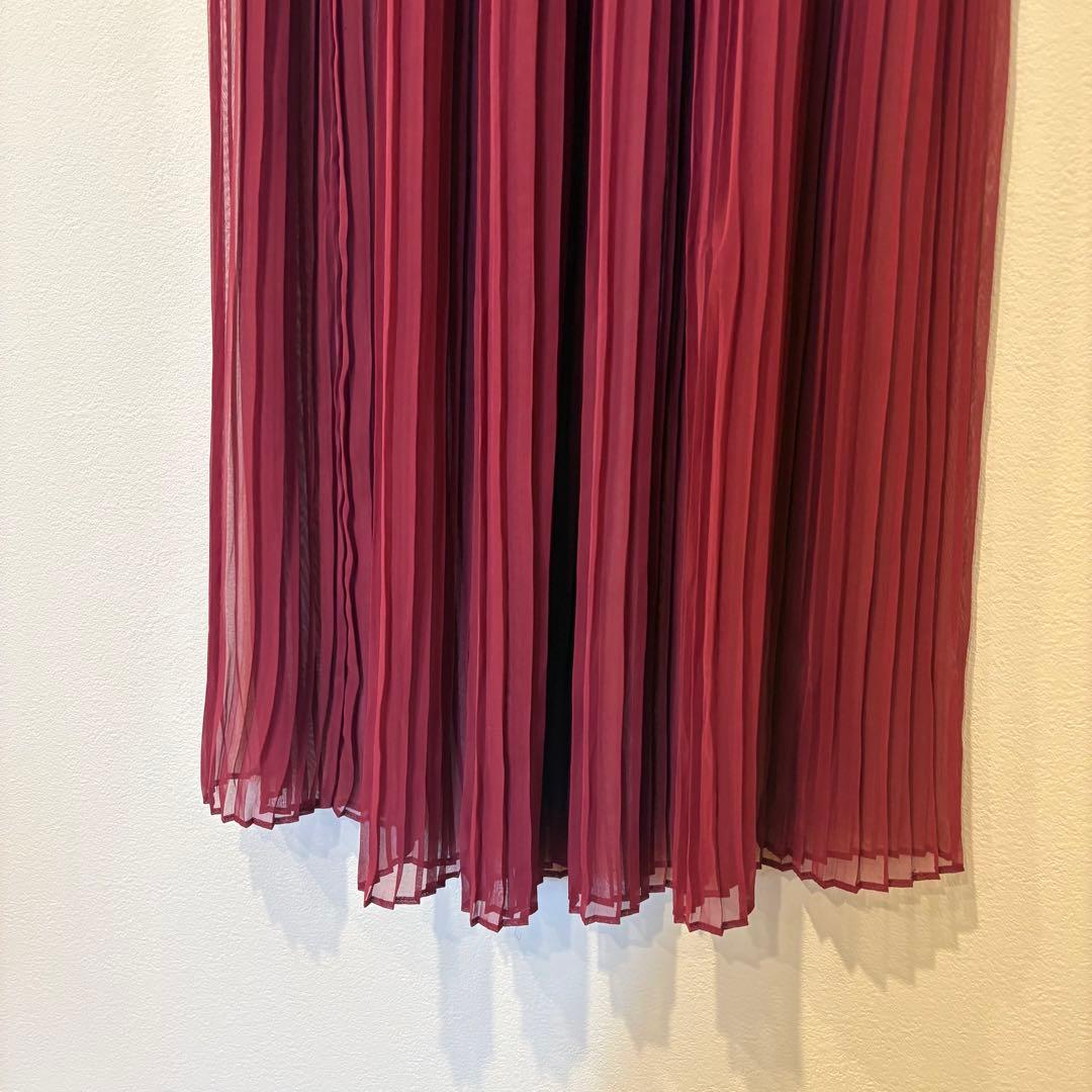 スタニングルアー ロングスカート プリーツ　フレア ボルドー 赤　F 透け感 3