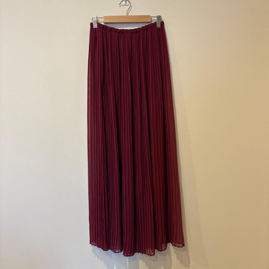 スタニングルアー ロングスカート プリーツ　フレア ボルドー 赤　F 透け感 4