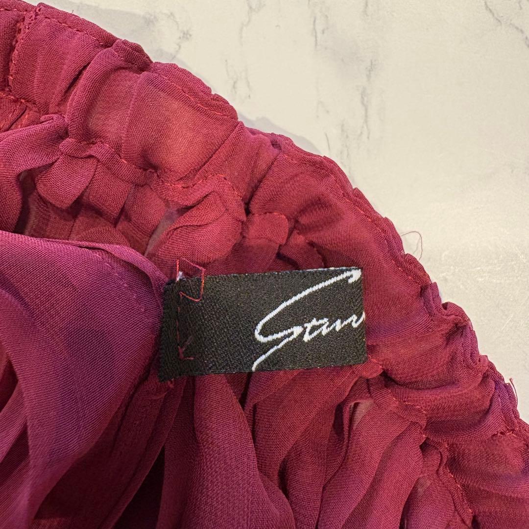 スタニングルアー ロングスカート プリーツ　フレア ボルドー 赤　F 透け感 5