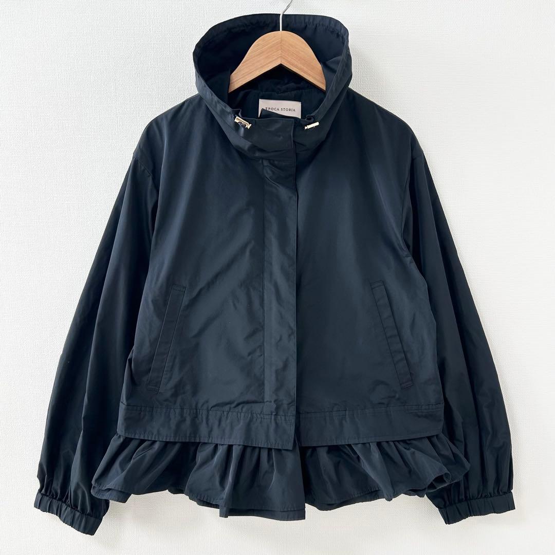 美品✨EPOCA　エポカ　マイクロタフタ　フリルブルゾン　ネイビー　40