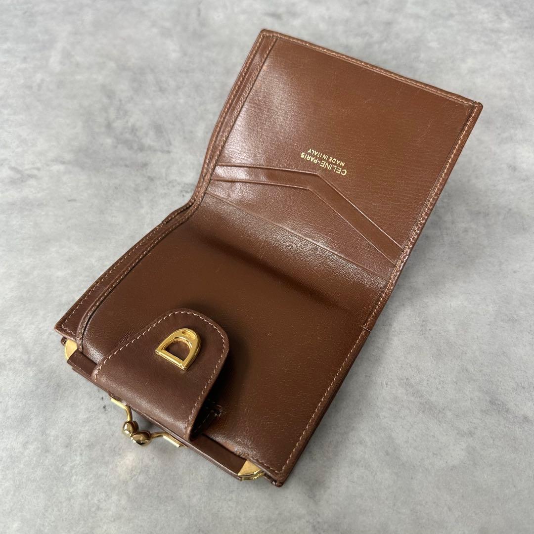 CELINE トリオンフ　がま口　二つ折り財布　ヌバック　キャメル 11