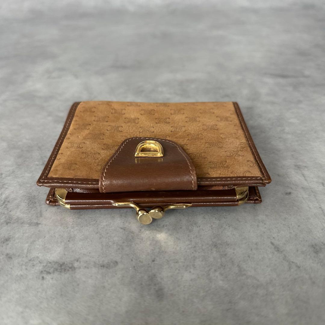 CELINE トリオンフ　がま口　二つ折り財布　ヌバック　キャメル 5