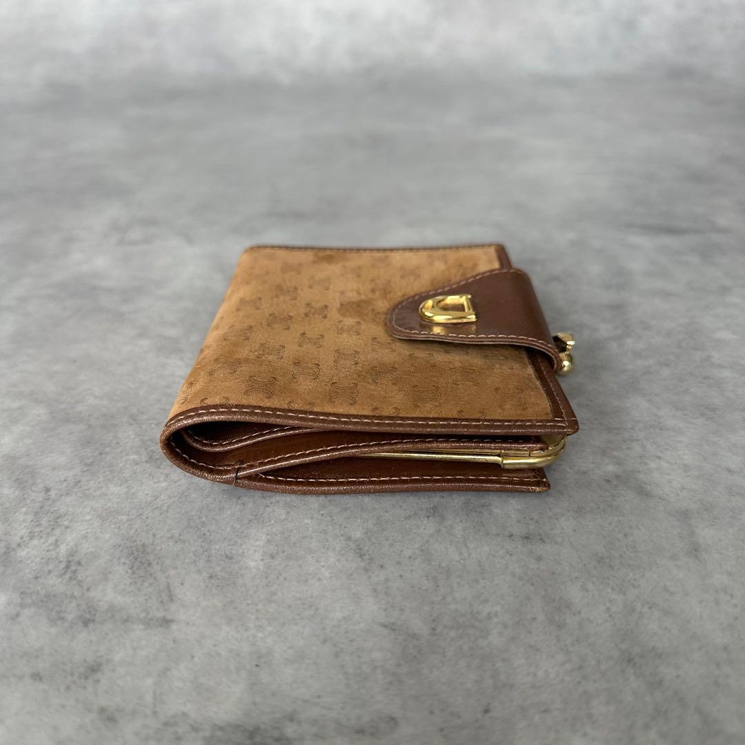 CELINE トリオンフ　がま口　二つ折り財布　ヌバック　キャメル 8