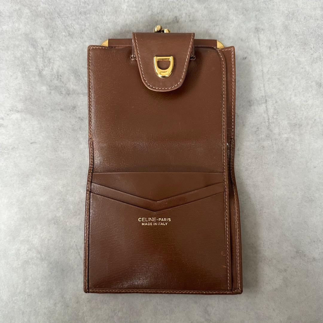 CELINE トリオンフ　がま口　二つ折り財布　ヌバック　キャメル 9