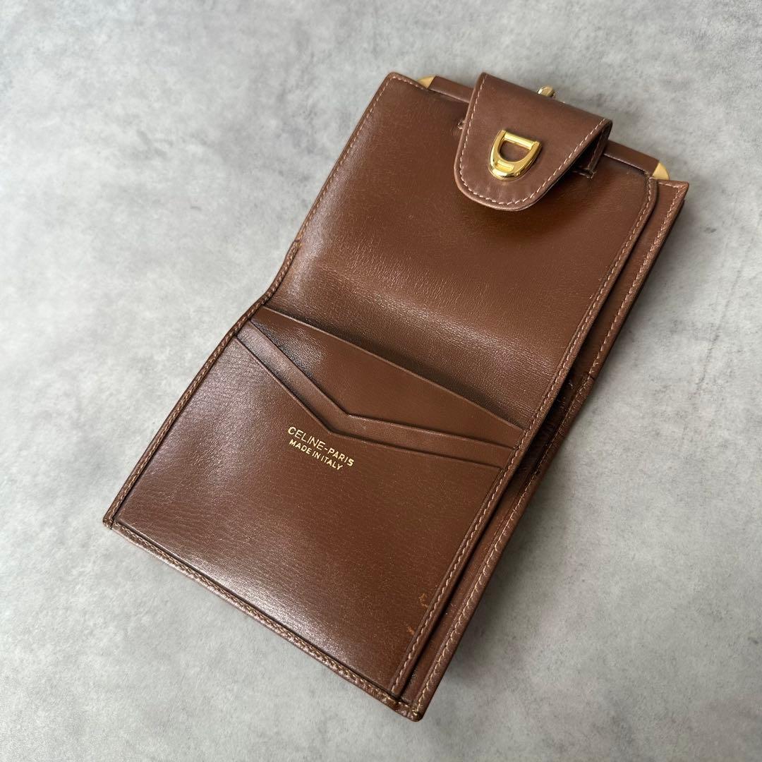 CELINE トリオンフ　がま口　二つ折り財布　ヌバック　キャメル 10