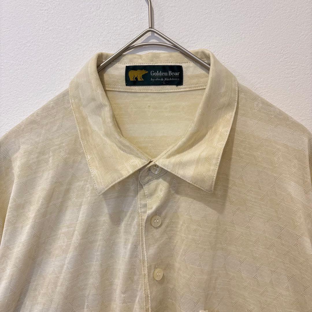 ゴールデンベア ポロシャツ 半袖 総柄 ベージュ 黄色　L メンズ　ストライプ 2