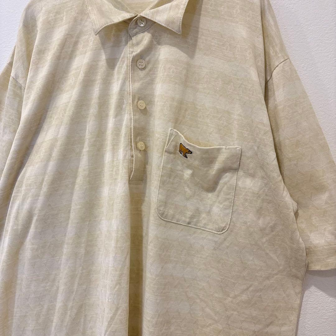 ゴールデンベア ポロシャツ 半袖 総柄 ベージュ 黄色　L メンズ　ストライプ 3