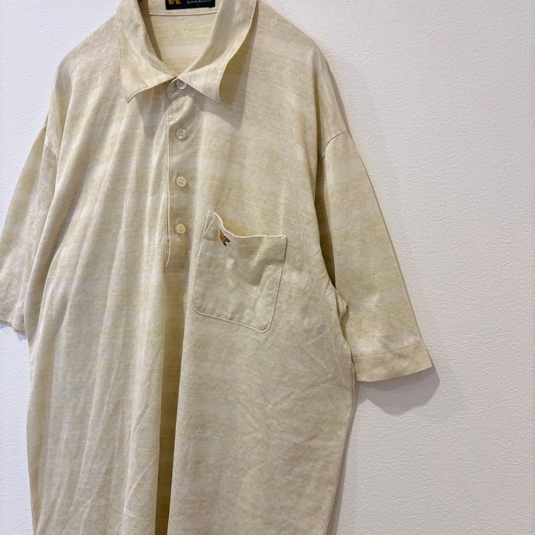 ゴールデンベア ポロシャツ 半袖 総柄 ベージュ 黄色　L メンズ　ストライプ 4