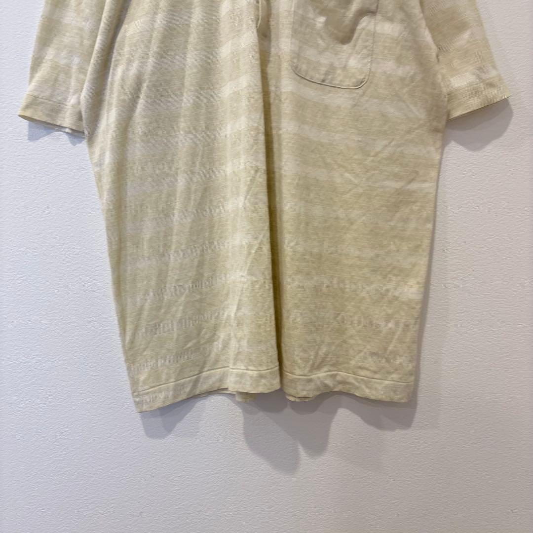 ゴールデンベア ポロシャツ 半袖 総柄 ベージュ 黄色　L メンズ　ストライプ 5