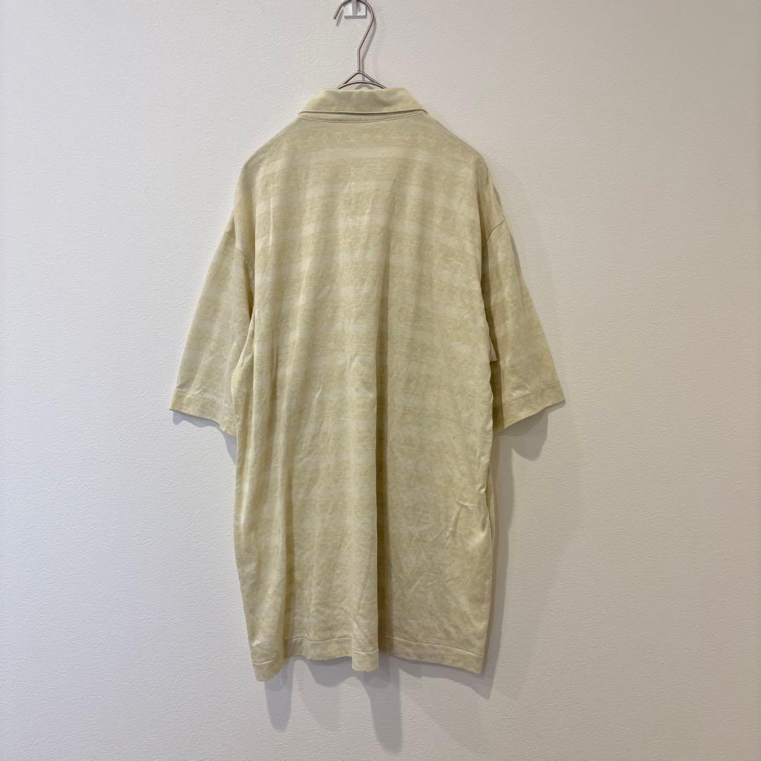 ゴールデンベア ポロシャツ 半袖 総柄 ベージュ 黄色　L メンズ　ストライプ 6